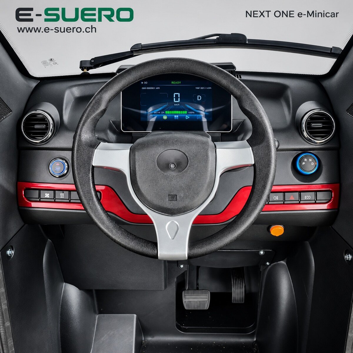 E-Suero NEXT ONE TSC e-Minicar 25 km/h Lithium Edition — Cockpit mit Digitalanzeige